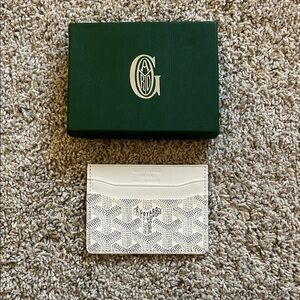 Goyard White and Cream Goyardine Card Holder with Pattern